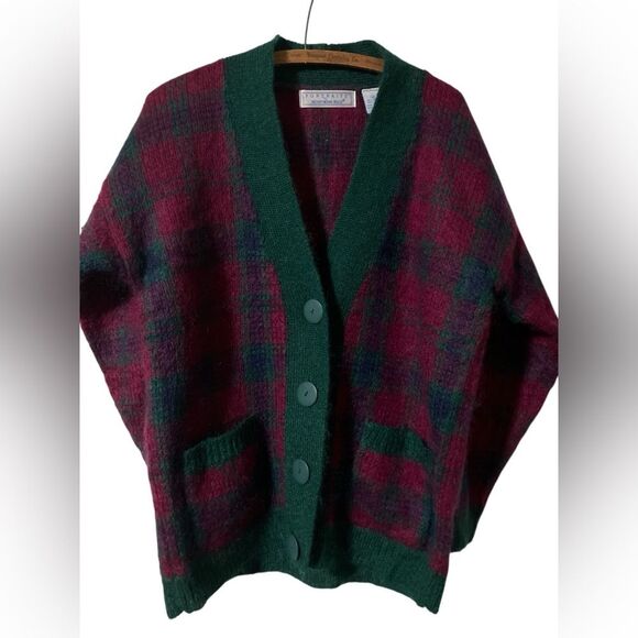 Northern Isles Sweater Size M Plaid Fuzzy Mohair Cardigan - Picture 3 of 5